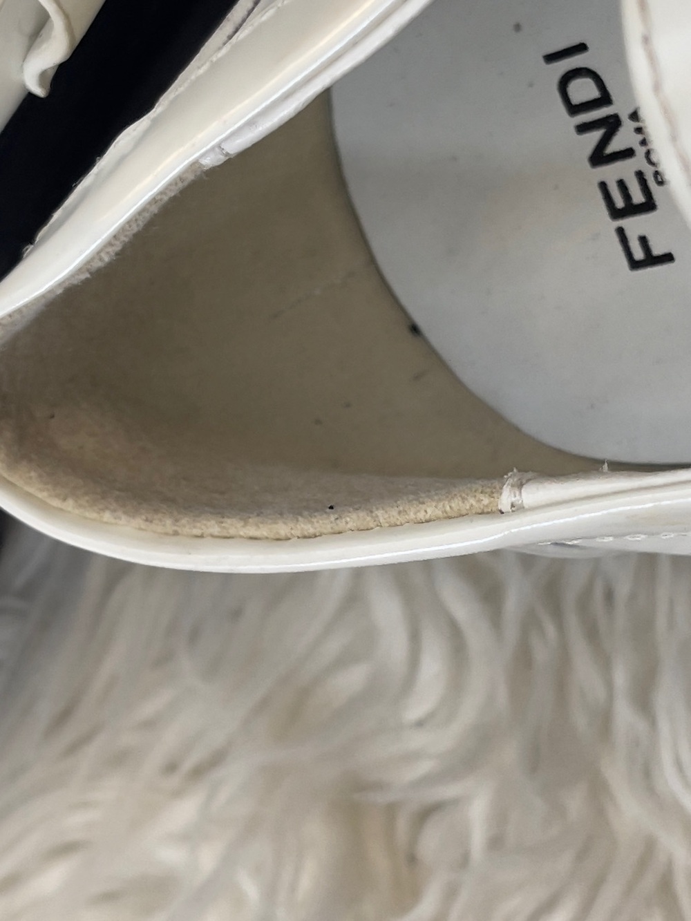 Fendi White Leather Loafers with Gold Logo and Black Sole - Picture 8 of 8
